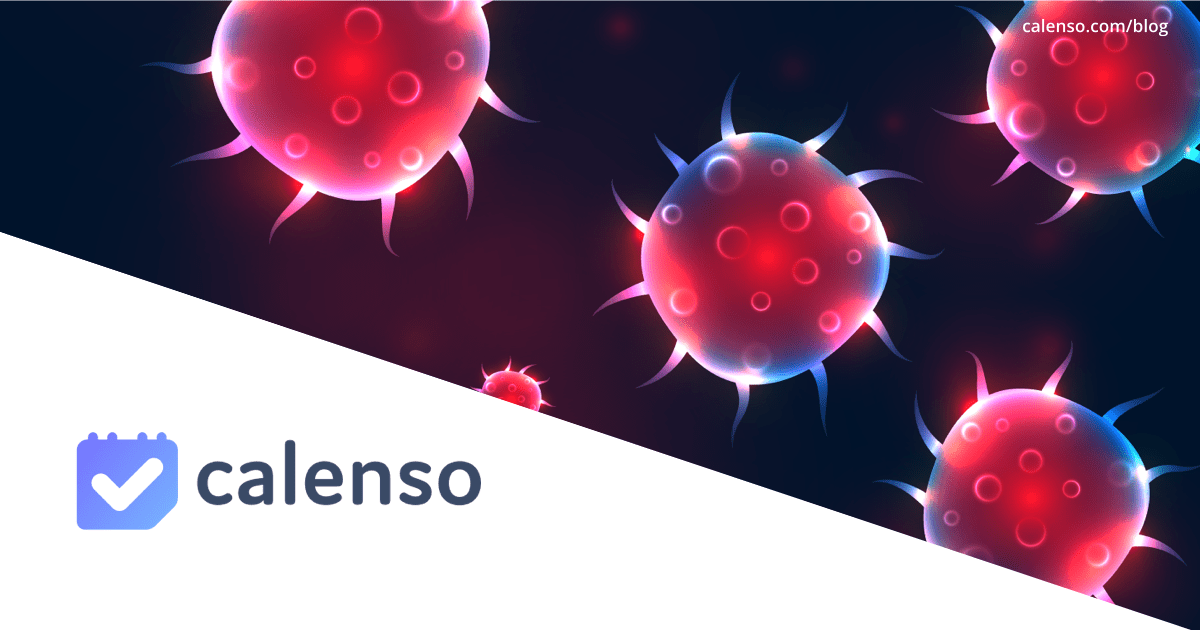 Virus Zellen in rot mit überdeckendem Calenso Logo gegen Corona Virus