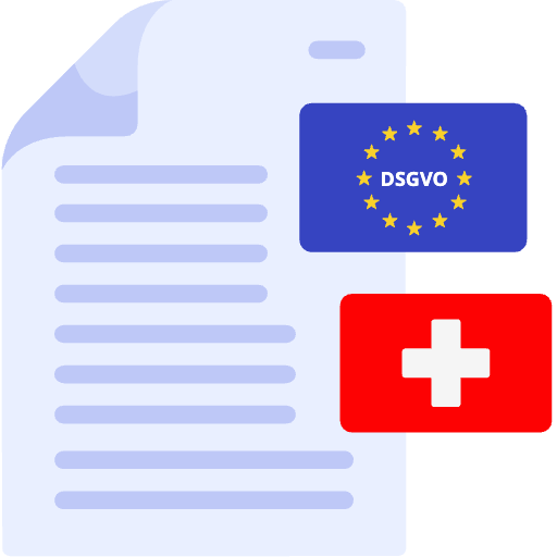 Icon, Datei mit einer schweizer Flagge und der DSGVO-Zertifizierung.