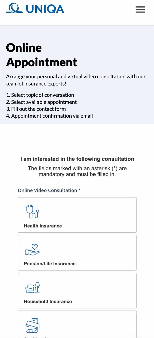 Uniqa Mobile Terminbuchung